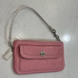 Coach Pink Leather Wristlet with Silver Accents